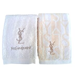 Yves Saint Laurent Cream and White Hand Towels (Set Of 2)